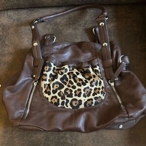 Animal print handbag.